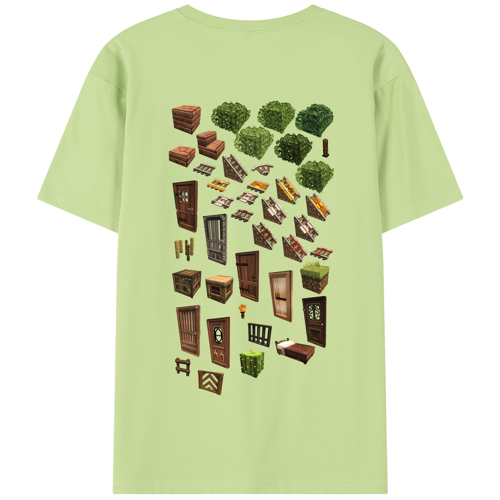 （画像用） マインクラフト ブロックの世界 Minecraft MC Block world 綿100％半袖Tシャツ（背面プリント）